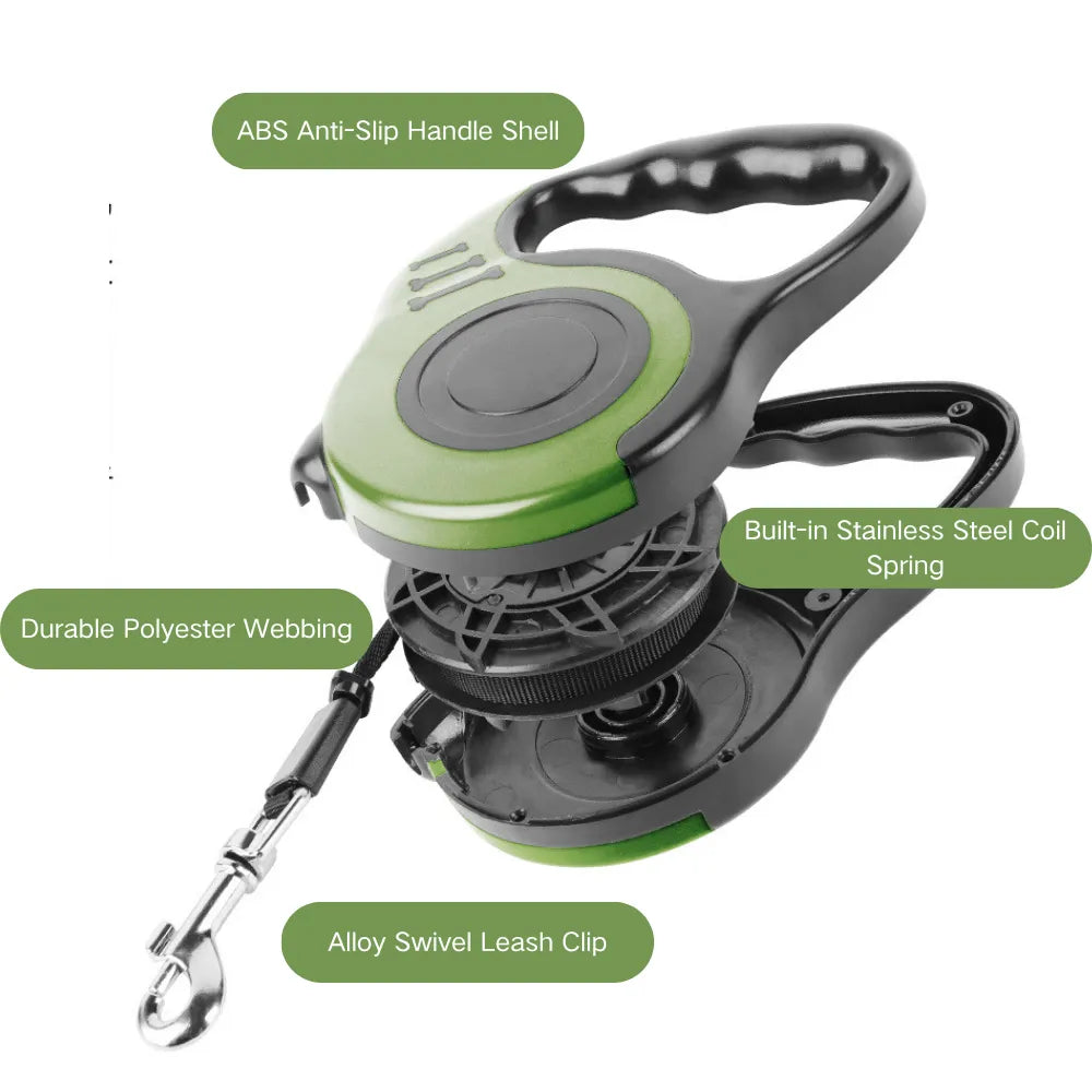 Automatic Retractable Dog Leash heavy-duty alloy clip attachment for collar or harness
