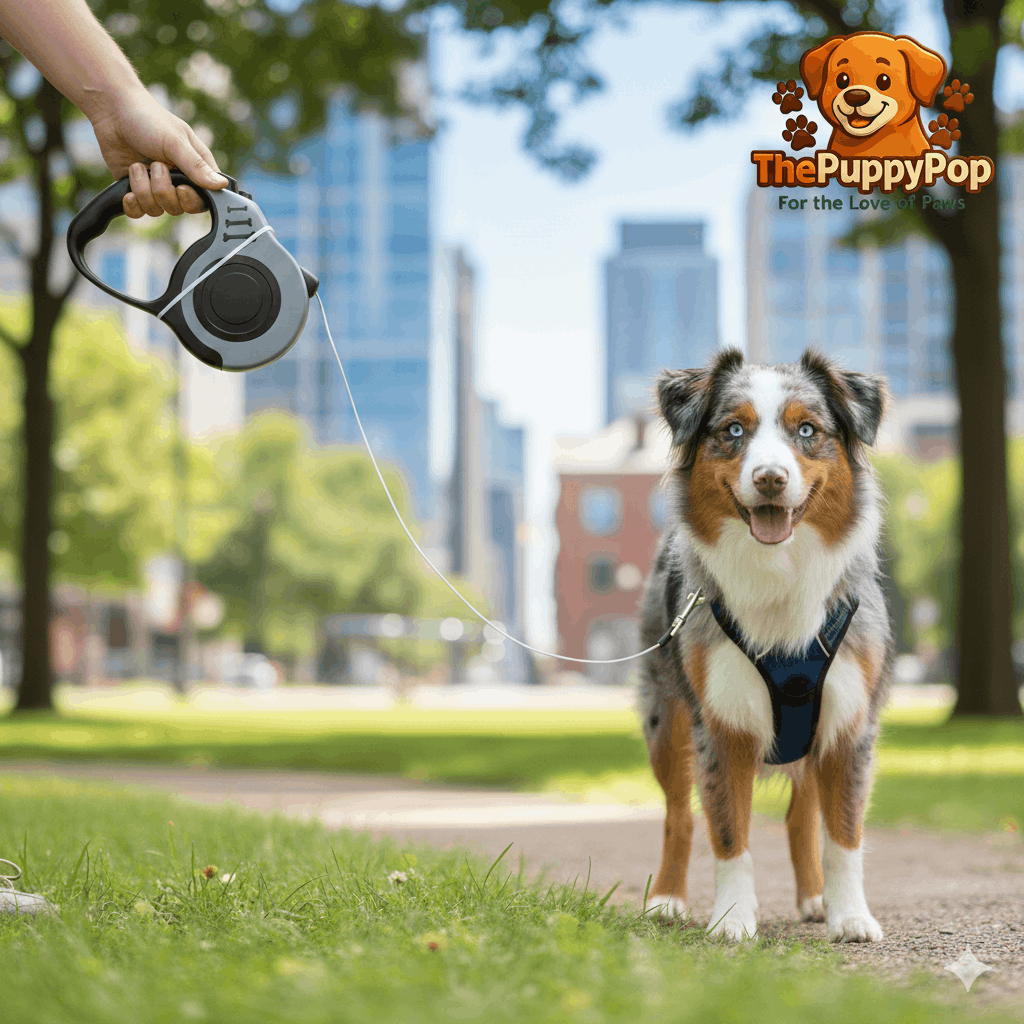 Automatic Retractable Dog Leash 5m front view with durable polyester tape and lock button Main image