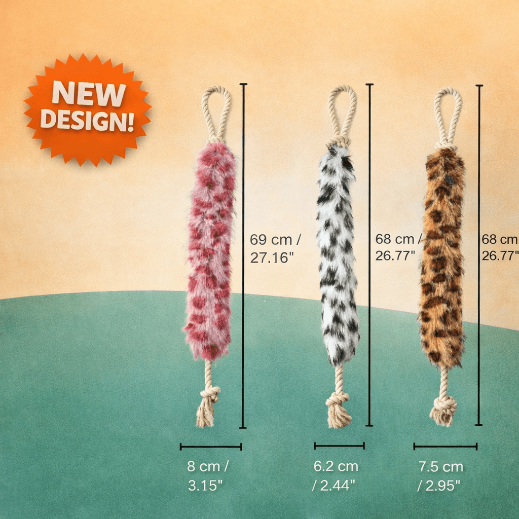 Close-up of cotton rope ends on crinkle plush dog tug toy in Australia