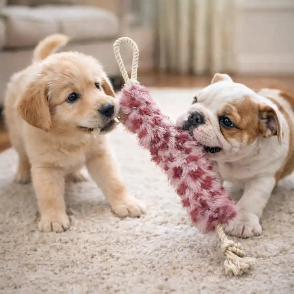 Crinkle Plush Rope Tug Dog Toy with Fluffy Tail