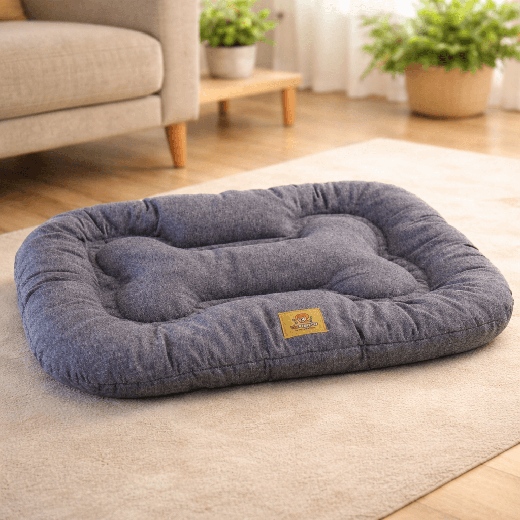 Linen-look dog bed cushion suitable for crate or kennel use