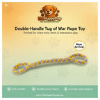 Double handle dog tug toy close up of woven plush and rope texture