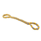 Double handle dog tug toy with plush rope handles for tug-of-war