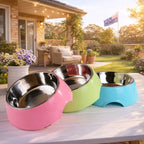 Double layer stainless steel dog bowl front view with removable inner bowl