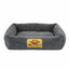Grey large round dog bed with circle pile fabric, raised rim and anti-slip base for stable comfort on tiles or timber floors.