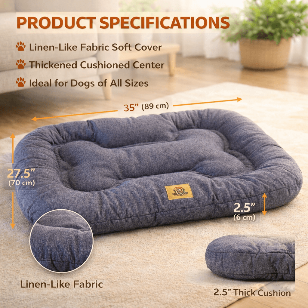 Dog Bed Australia - Linen-look plush cushion dog bed Secondary image