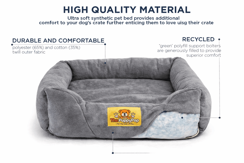 Side view of large round dog bed showing high supportive rim for head and neck comfort

