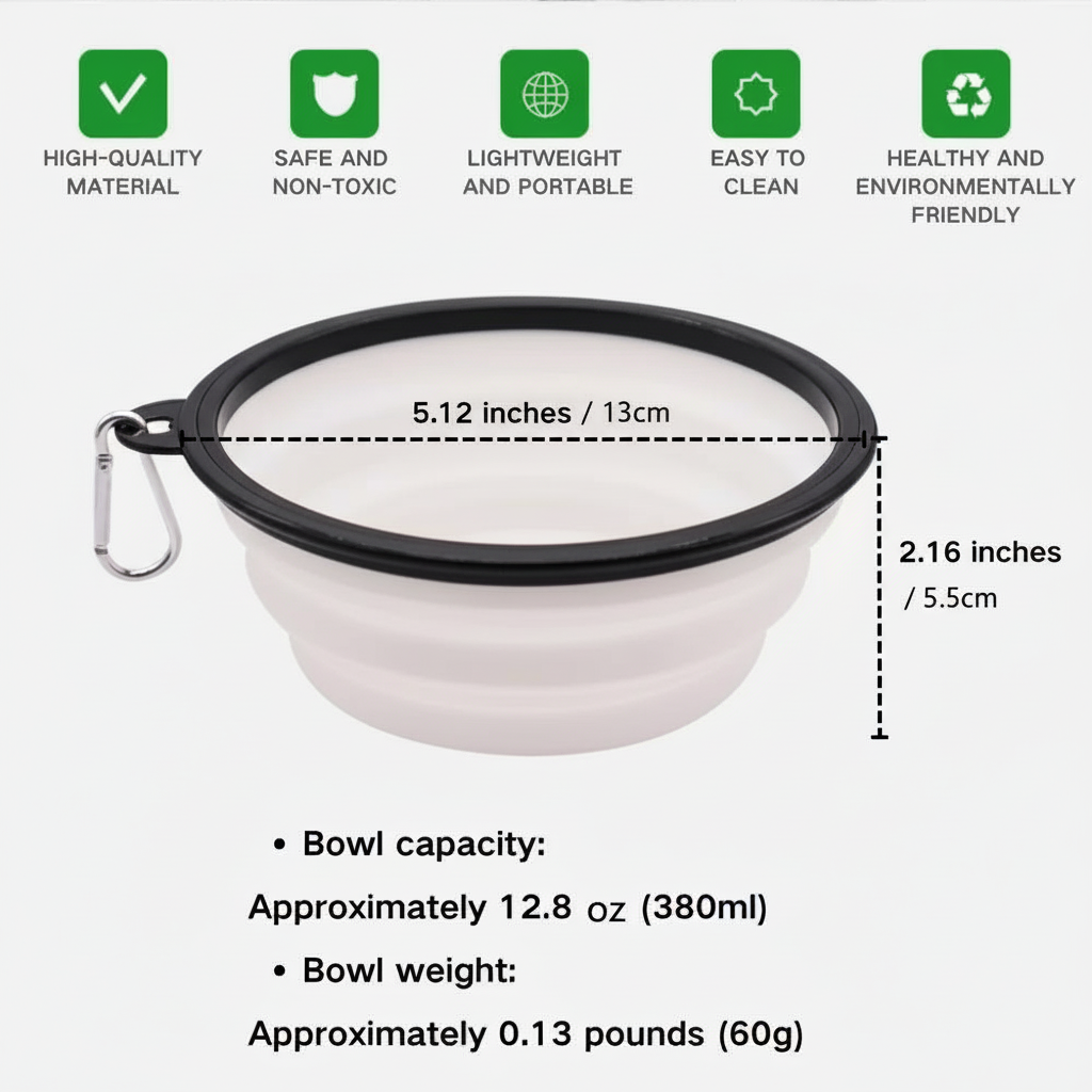 Collapsible Silicone Dog Bowl 2-Pack (Travel Bowl with Clip)
