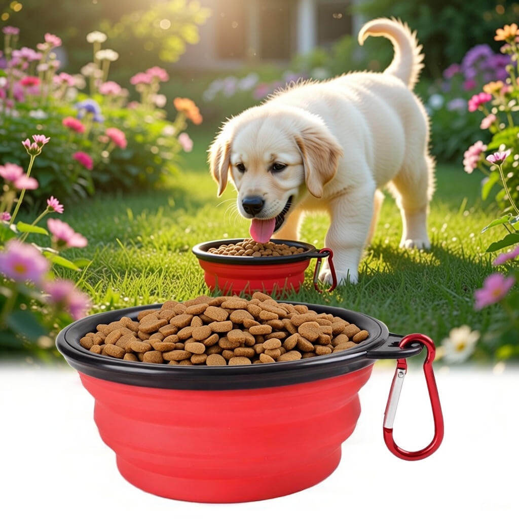 Collapsible Silicone Dog Bowl 2-Pack (Travel Bowl with Clip)