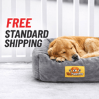 Large grey non slip dog bed on timber floor - Circle Pile Fabric by The Puppy Pop
