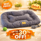 Close-up of thick plush filling and soft linen-look fabric on dog bed