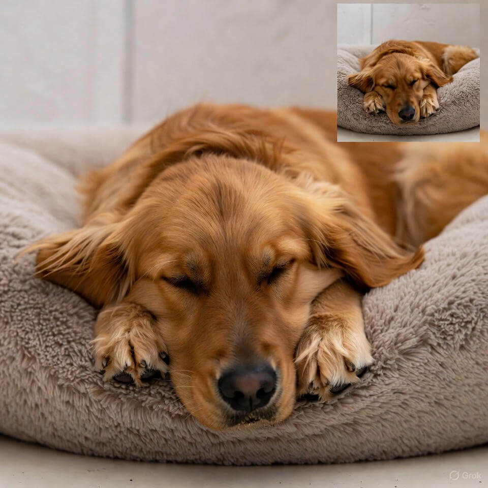 Large size grey dog bed shown with measuring tape – fits Labradors and Staffies

