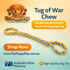 Double handle dog tug toy used for tug-of-war with a dog