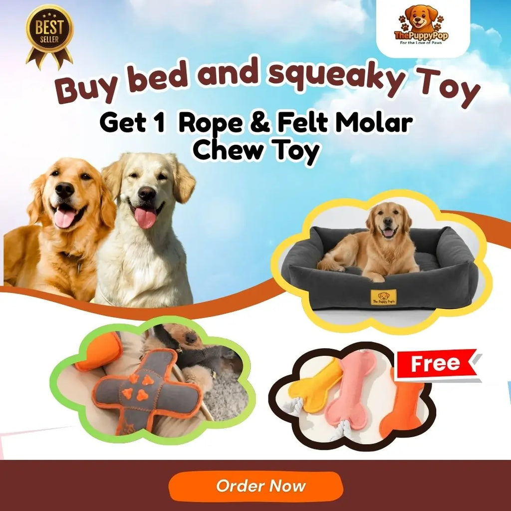 Calming Large Round Pet Bed + squeaky teeth cleaning dog chew toy - Puppy Teething Toys – Rope & Felt Molar Chew Toy is Free