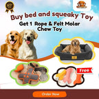 Calming Large Round Pet Bed + squeaky teeth cleaning dog chew toy - Puppy Teething Toys – Rope & Felt Molar Chew Toy is Free