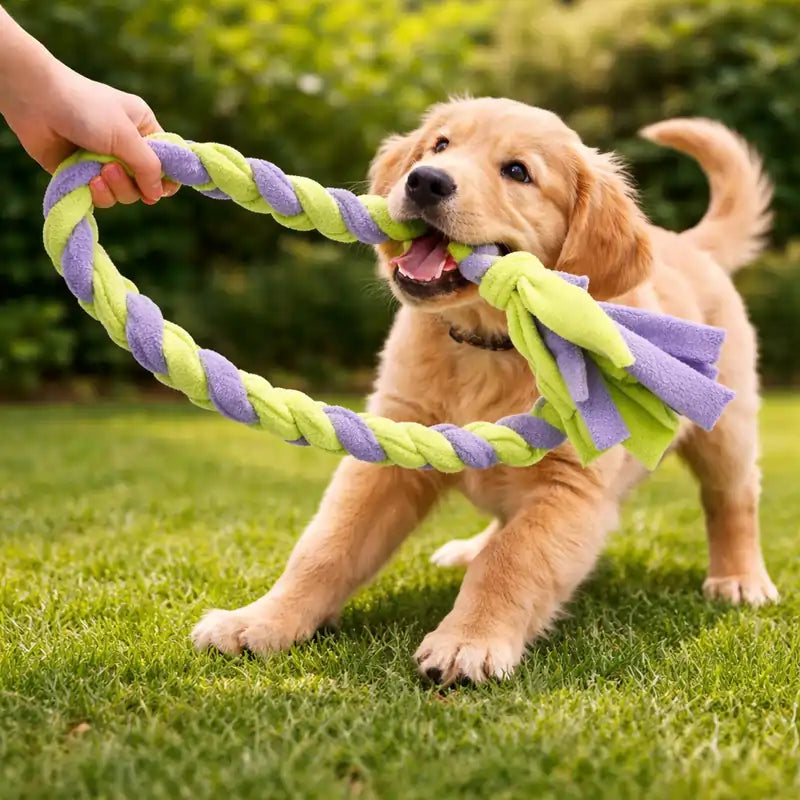 Tug of War Plush Rope Dog Toy – Woven Chew & Tug Handle